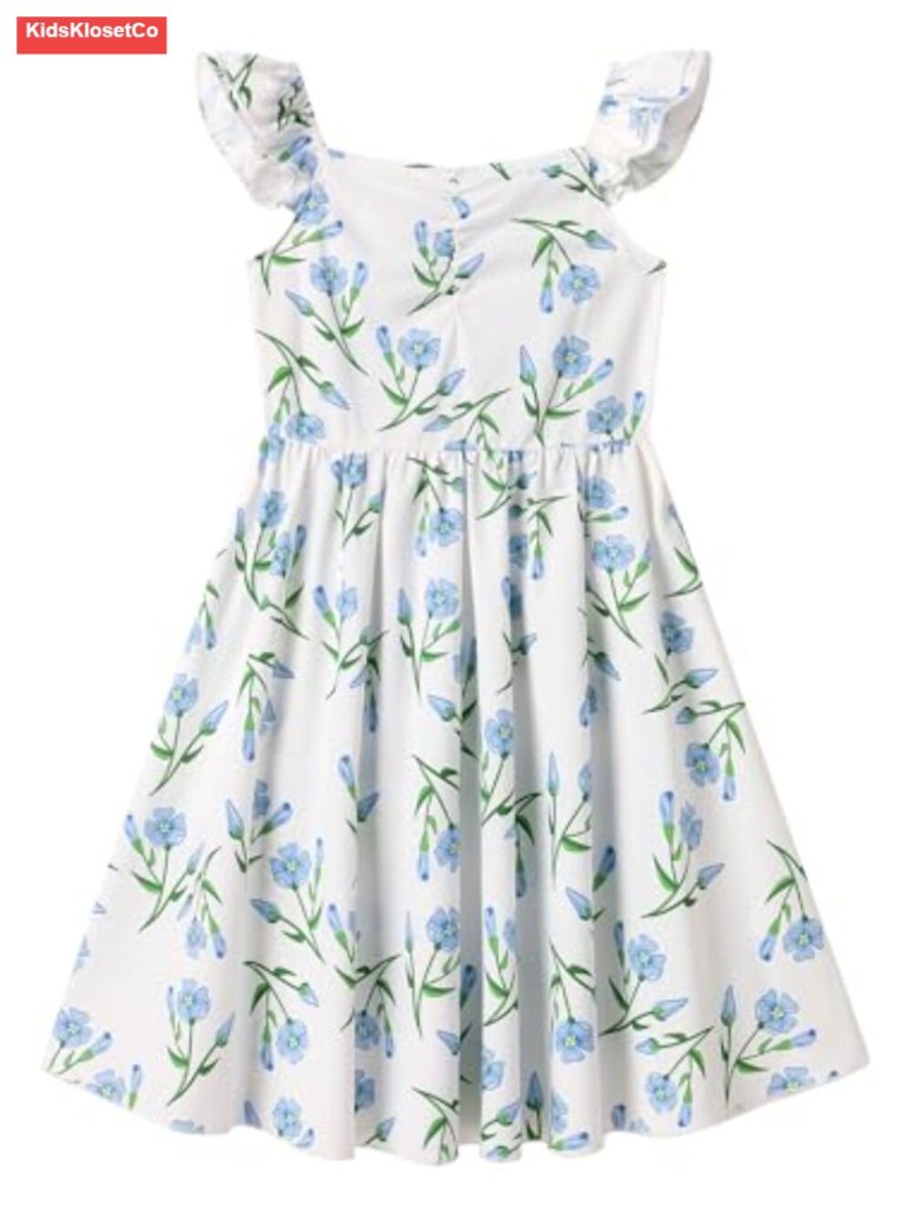 Girls Summer Dress Flutter Sleeve Smocked Back A-Line Twirl Midi Sundress - Picture 1 of 4